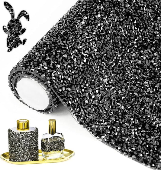 Locacrystal Bling Rhinestone Sticker DIY Home Decor Stickers Self-Adhesive Crystal Sheet Stickers for Cars & Crafts Decoration(Black,9.4"x15.8")