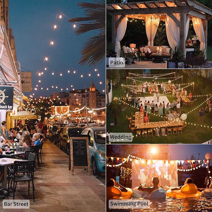Brightown Outdoor String Lights, 100FT 100+2 G40 Bulbs Shatterproof Patio Lights, IP65 Waterproof Dimmable Hanging Connectable Globe LED Outdoor Lights for Backyard, Bistro, Porch, Deck, Balcony