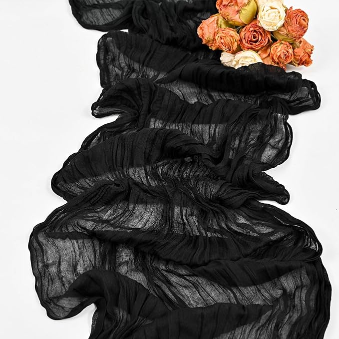 24 Pack Black Cheesecloth Table Runner,10FT Gauze Boho Long Cheesecloth Table Runners 20x120inch Rustic Cheese Cloth Table Runner for Wedding Party Bridal Shower,Table Decorations
