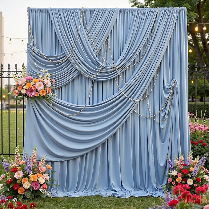 10ftx12ft Wrinkle Free Dusty Blue Backdrop Curtain, 2 Panels 12FT Height Wedding Backdrop Drapes, Silky Polyester Back Drop Cloth for Birthday Photography Background Party Backdrop Draping