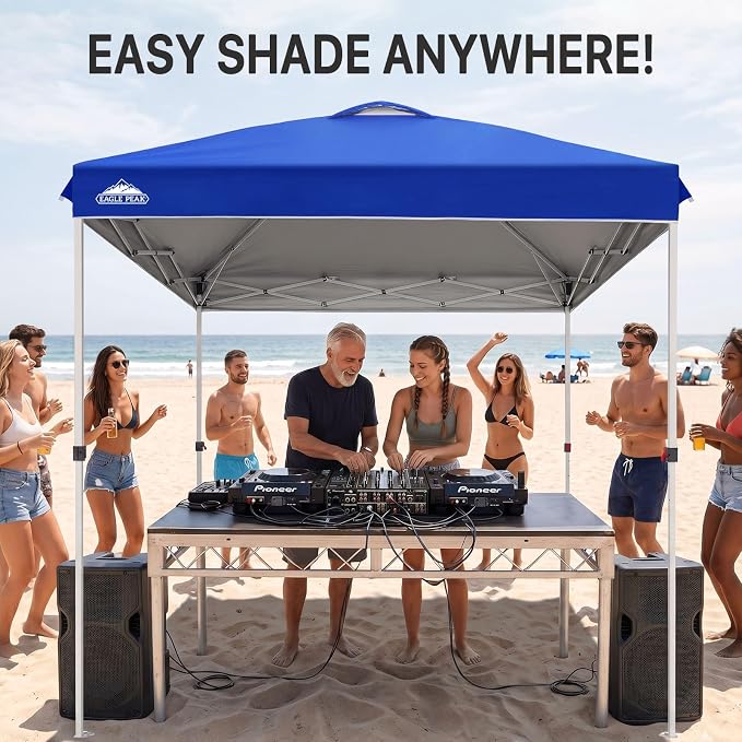 EAGLE PEAK Pop Up Canopy Tent with Wheeled Carry Bag, 8 Stakes, 4 Ropes, Easy Set Up Tent Canopy, 8x8 ft, Blue