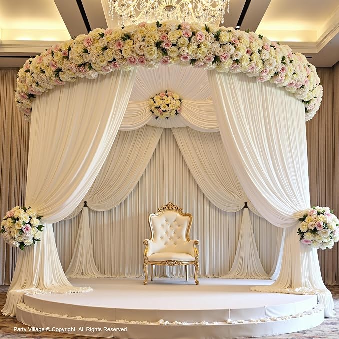 60ft×12ft White Backdrop Curtain for Wedding Parties, 12 Panels Wrinkle Free Polyester Photo Backdrop Drapes Back Drop Cloth for Independence Day Birthday Photography Background