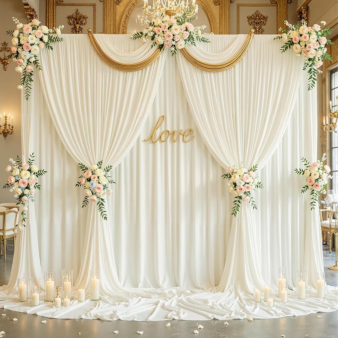 40ftx12ft Wrinkle Free Ivory Backdrop Curtain, 8 Panels 12FT Long Wedding Photo Backdrop Drapes, Silky Polyester Back Drop Cloth for Birthday Photography Background Party Backdrop Draping