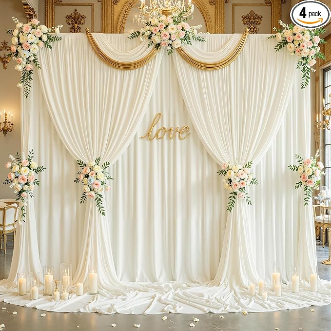 20ftx12ft Wrinkle Free Ivory Backdrop Curtain, 4 Panels 12FT Long Wedding Photo Backdrop Drapes, Silky Polyester Back Drop Cloth for Birthday Photography Background Party Backdrop Draping