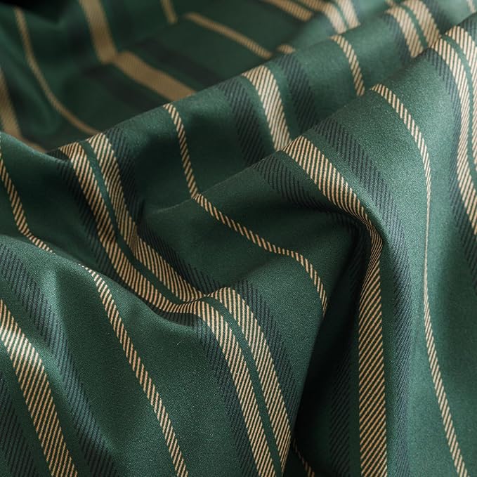 KAREVER Green Stripes Comforter Queen Vertical Ticking Striped Dark Green Bedding Set Durable Chic and Stylish Bedroom Set