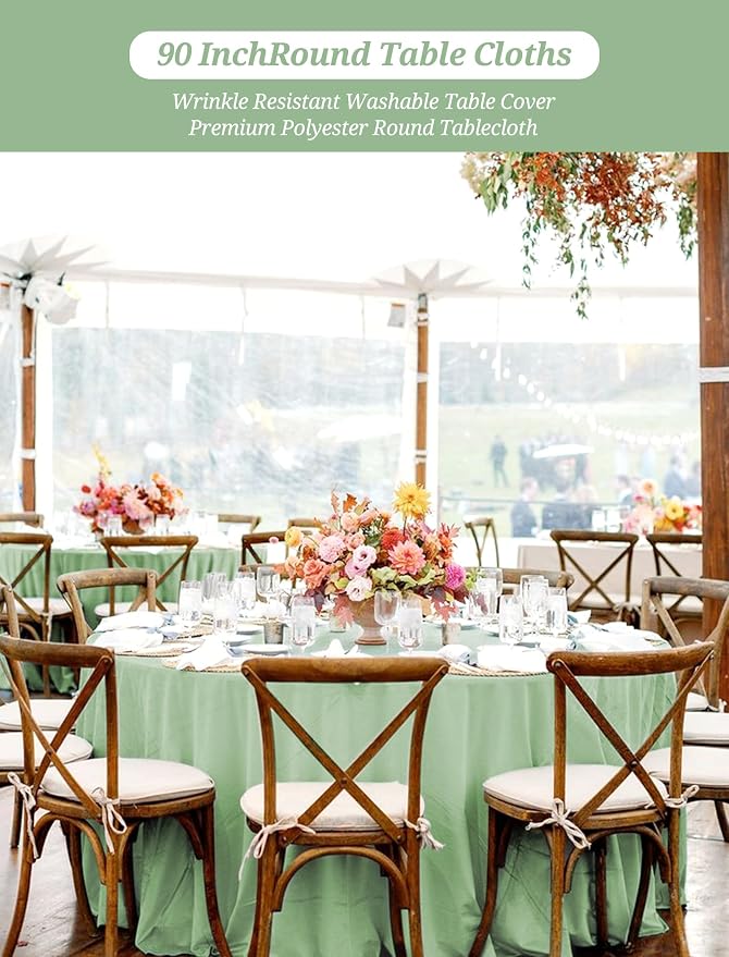 10 Pack Sage Green Round Tablecloths 90 Inch, Polyester Round Table Cloth Circle Bulk Linen Washable Table Cloth Stain and Wrinkle Resistant Circle Table Cover for Wedding Party Dining Banquet