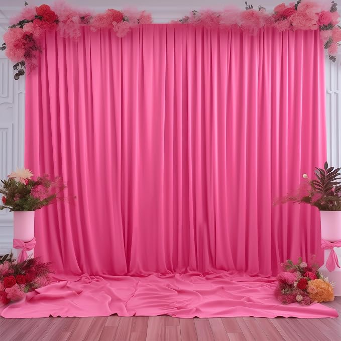 Hot Pink Backdrop Curtain 10 Panels-Wrinkle-Free Polyester Photography Drapes for Wedding Party Photo Background Decorations- 40 X10FT