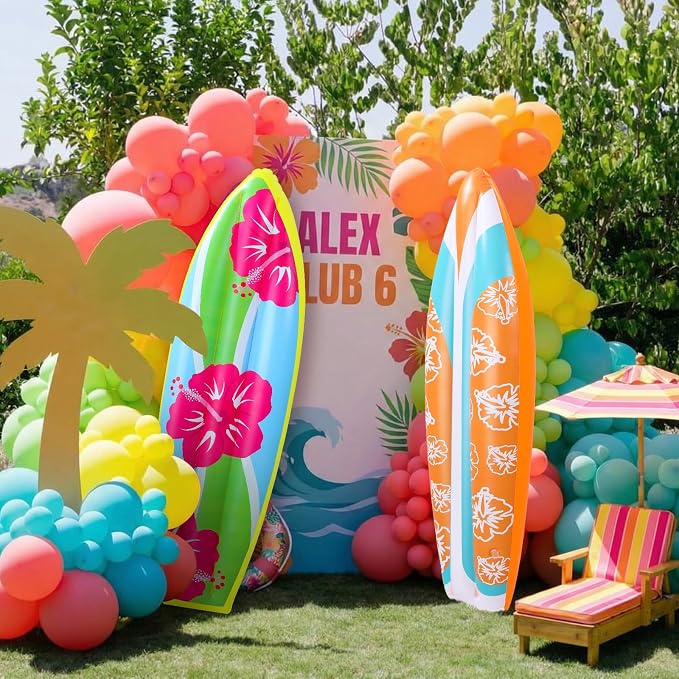 JellyArch 4 Pcs Jumbo Inflatable Surf Board 59 Inch Large Inflatable Pool Floats Luau Hawaiian Party Decorations Tropical Flower Blow up Surfboard for Wall Beach Party Decorations