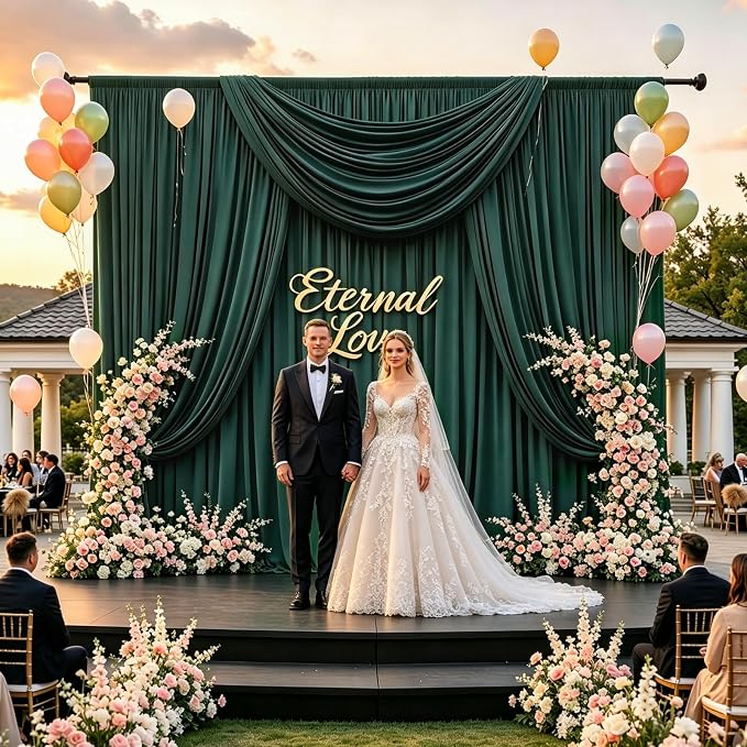 20FT x 10F Blackish Green Backdrop Curtain for Parties, Polyester Curtain Backdrop with Rod Pockets,Photography Photo Booth Backdrop for Wedding,Film Sets,Formal Occasions, Birthday Decoration