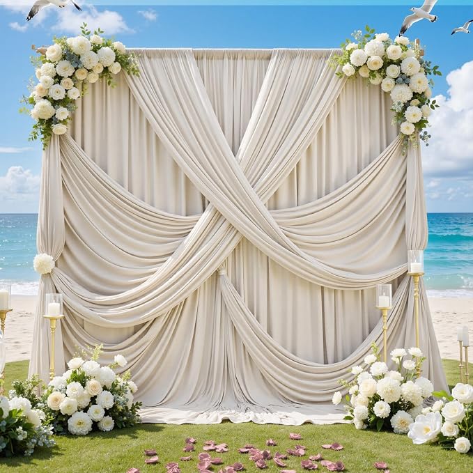 50ft x 12ft Wrinkle Free Beige Backdrop Curtains for Parties, Silky Photo Backdrop Drapes 12FT Long Back Drop Cloth for Wedding Birthday Photography Background Decor