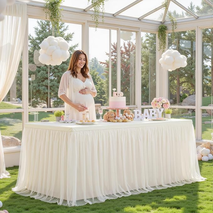 HB HBB MAGIC Ivory Table Cloths 6 Foot Rectangle Tulle Table Skirt Rectangle Tables 6ft Fitted Spandex Table Covers Stretch Elastic Banquet Birthday Party Baby Shower Wedding Table Cloths