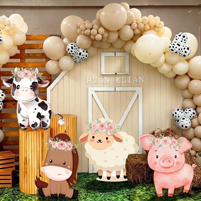 Gemscream 4 Pcs Large Pink Farm Animals Decorations 22.4 Inch Cute Animal Cutouts Cartoon Backdrop for Farm Birthday Party Supplies Baby Shower Decorations Photo Booth Props Gifts