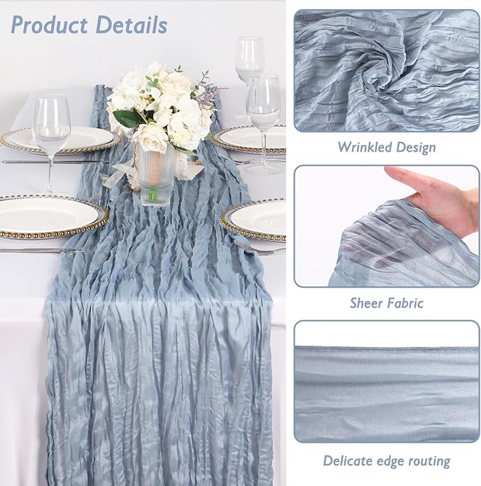 Dusty Blue Cheesecloth Table Runner 120 Inch 10FT Cheese Cloth Runners 1 Pack for Baby Shower, Coastal Style, Retro Decoration, Farmhouse