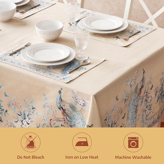 Maison d' Hermine Premium Table Cloth Rectangle Table 100% Combed Cotton 108 x 70 Inches Tablecloth Reusable Decorative for Dining Room, Home, Party, Festive & Wedding - Peacock Utopia - Sandy Beach