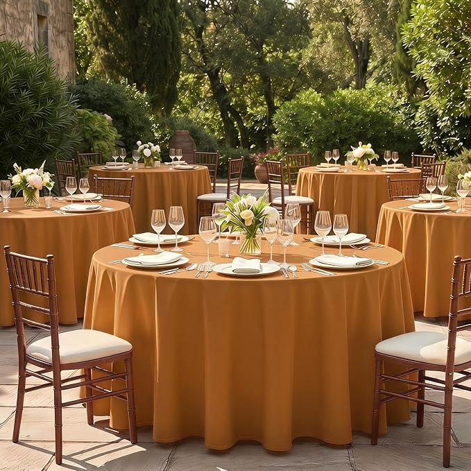 Fitable 6 Pack Bronze Round Tablecloths - 108 Inches Round - Wrinkle and Stain Resistant Fabric Table Clothes, Washable Polyester Table Covers for Wedding, Party, Banquet, Formal Events