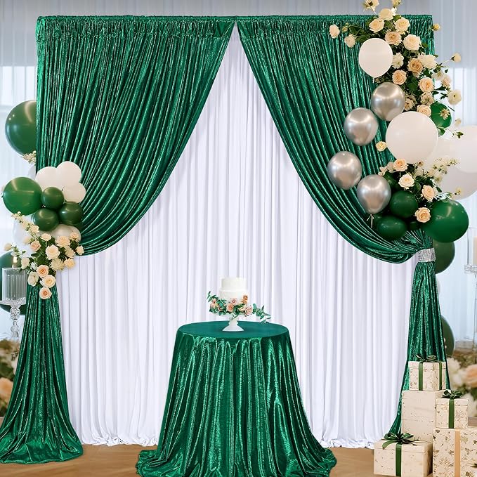 Emerald Green Sequin Backdrop Curtains - 9.6x10ft Photography Backdrops with Non-Shedding Glitter Wrinkle-Free Stage Drapes for Wedding Christmas Studio Shoots (4.8x10ft 4 Panels)