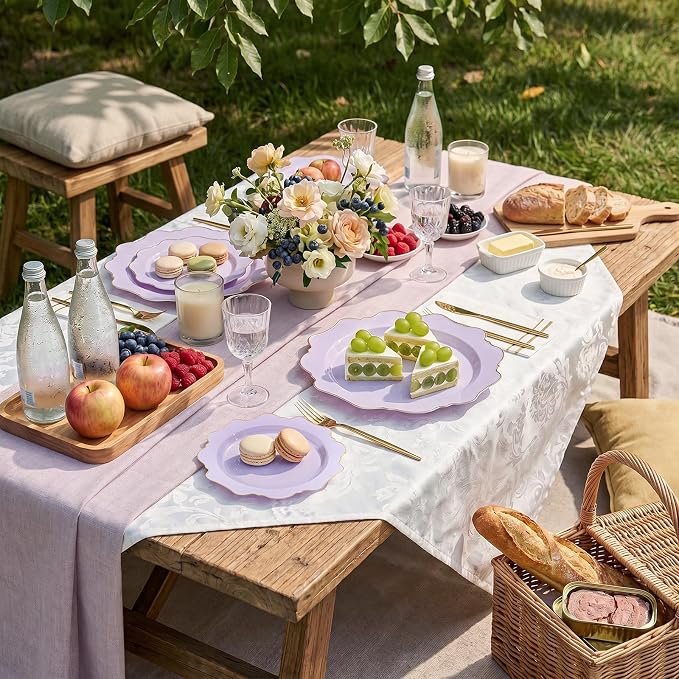 WDF 175Pcs Purple Plates Disposable - Lavender Plastic Plates 25guest Plastic Dinnerware Ideal for Birthday Party/Wedding/Spring/Picnic/First Communion