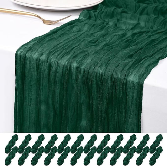 24 Pack Emerald Green Cheesecloth Table Runner 120 inch Fall Thanksgiving Boho Rustic Gauze Farmhouse 10FT Cheese Cloth Runner for Baby Shower Wedding Party Holiday Home Decor