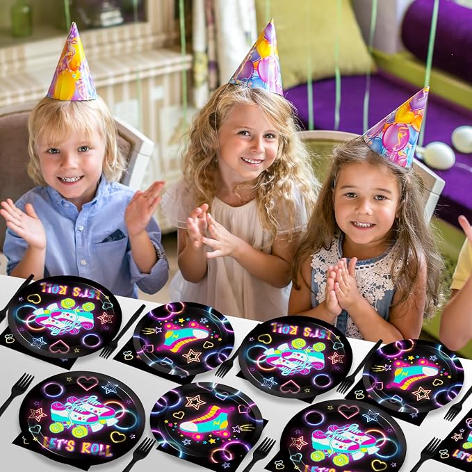 50 Guests Roller Skating Plates and Napkins Party Supplies Retro Roller Skate Party Decorations Disposable Tableware Set Let's Roll Dinnerware Favor for Boys Girls Teens Birthday, 200PCS