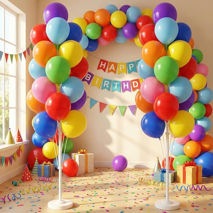 Balloon Column Kit Set of 2 With Balloons Assorted Color - Balloon Stand with Base&Pole,Balloon Tower Backdrop Decoration for Wedding, Baby Shower, Birthday Party, or Bachelorette Parties