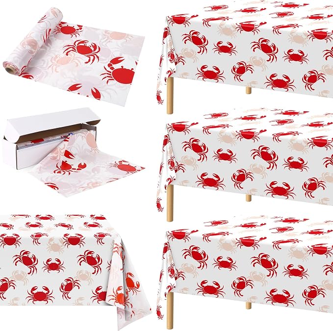 Kochorie 100 Ft x 54 Inch Crab Boil Party Tablecloth Roll with Cutter Box Disposable Plastic Crab Table Cover Roll Waterproof Table Cover for Crawfish Birthday Indoor Outdoor Party Supplies Decor