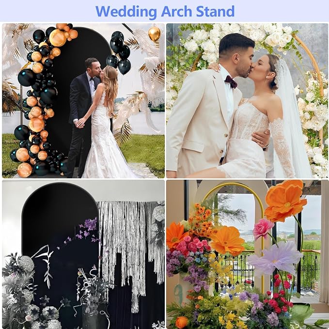 Metal Arch Backdrop Stand and Cover Set 7.2 ft, Wedding Arch Stand with Black Cover for Party, Birthday, Wedding, Bridal Shower, Baby Shower (Black, 7.2 ft)