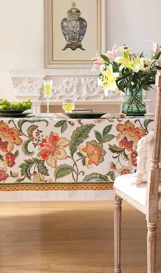 patdrea Vintage French Linen Tablecloth,Rectangular,118"x67"-Santiago A | Elegant Print Extra Wide Table Cloth for Rectangle Table,Colorful Floral Patterned,Dining Room Tea Party Vender Banquet