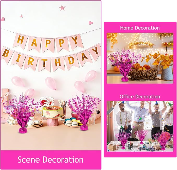 8 Pack Metallic Star Spray Centerpieces for Tables - Bulk 12.4" Foil Fountain Table Decorations for Large Events, Graduation 2026, Wedding Reception (Hot pink)