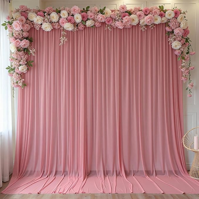 10ft x 10ft Dusty Rose Backdrop Curtains, Wrinkle-Free Sheer Chiffon Fabric Photo Backdrop Drapes for Wedding Arch Party Ceremony Stage Photography Birthday Decorations