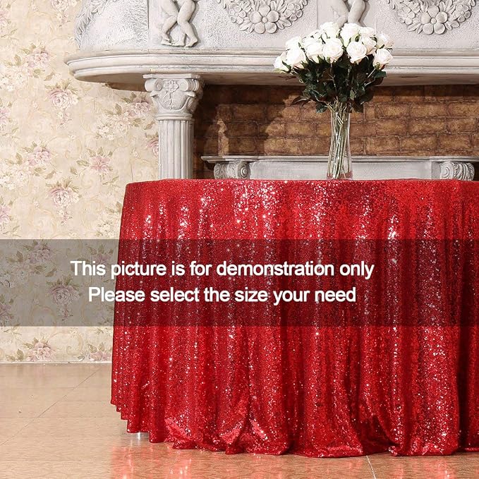 Poise3EHome 70-Inch Round Red Sequin Tablecloth for Party Cake Dessert Table Exhibition Events