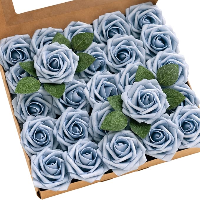 Ling's moment Artificial Flowers 25Pcs Provence Roses Decor w/Stems,3" DIY Foam Floral for Wedding Bouquet/Centerpieces, Outdoors Party Backdrop, Room/Table, and Garden/Pot Decorations