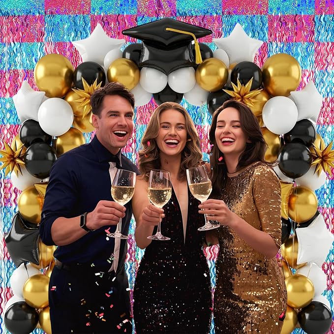 GOER Metallic Tinsel Foil Fringe Curtains Party Photo Backdrop Party Streamers for Birthday,Graduation,Gender Reveal Photo Backdrop Wedding Decor (2 Packs,Pink&Blue)