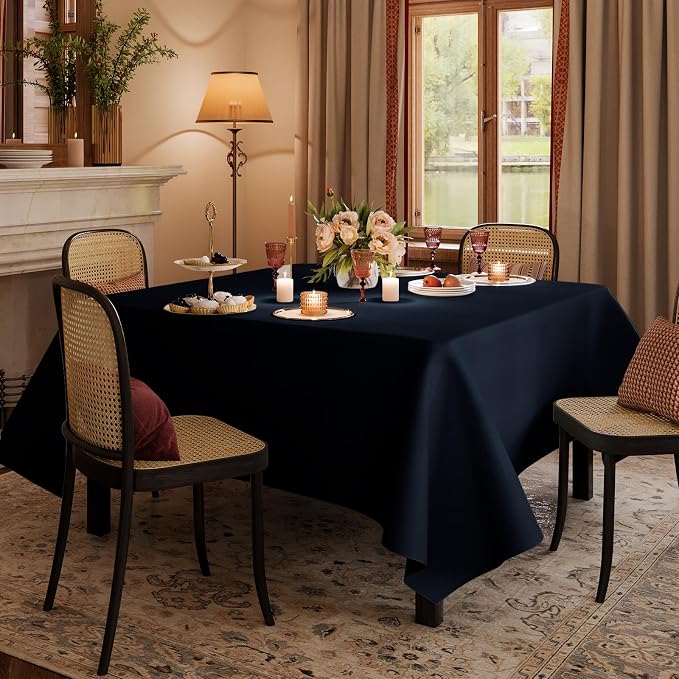60x102 Table Cloth - 6 Pack Rectangular Black Washable Stain and Wrinkle Resistant Polyester Table Cover for Dining Tables, Various Parties and Camping (Navy Blue)