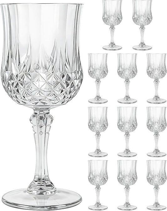 Plastic Wine Glasses Set, 7oz Vintage Goblets Shatterproof Unbreakable Reusable & Disposable, Drinking Glasses with Stem, for Wedding Outdoor Dinner Easter Party (12pcs, Clear)