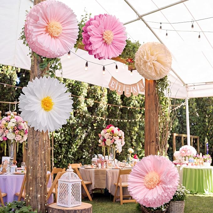 Chunful 5 Pcs 30'' 24'' Pink Giant Tissue Paper Flowers for Back to School Decor Large Hanging Crepe Paper Pom Poms for First Day of School Bulletin Board Welcome Party Decor