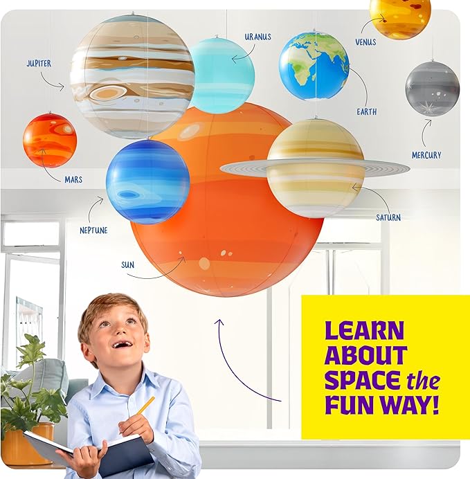 Dan&Darci Inflatable Solar System Planets for Kids - Science Toys - Boys Room Decor Ceiling - Space Birthday Gifts - Outer Space Themed Party Decorations - Astronomy Gifts 5-7 6-8 8-12 Years Classroom
