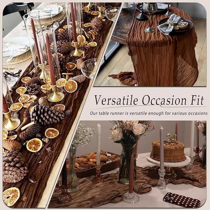 10 Pack Brown Cheesecloth Table Runner 17x108 Inch Semi Sheer Boho Rustic Gauze Cheese Cloth Table Runners for Wedding Party Birthday Baby Shower Home Décor