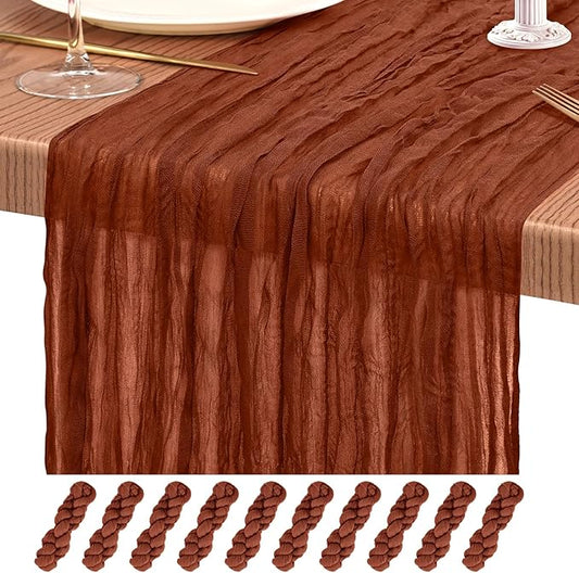 10 Pack Terracotta Cheesecloth Table Runner 10FT Fall Boho Gauze Cheese Cloth Table Runners Romantic Rustic Sheer Table Decorations for Wedding Party Baby Shower Birthday Holiday Home