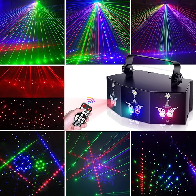 U`King Party Lights DJ Disco Light,9 Lens Stage Lighting Support DMX512 and Sound Activated with Remote Control Laser Lights for Parties Birthday Wedding Karaoke Bar KTV Club Stage Live Show(2 PCS)