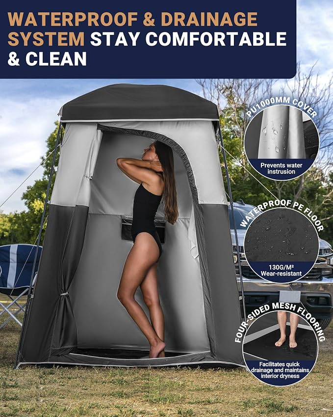 KingCamp Camping Shower Tent, Portable Outdoor Privacy Toilet & Changing Tent Windproof & Waterproof Easy Setup Shelter with Shower Bag for Camping Hiking Beach