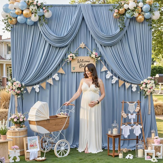 10ft×12ft Dusty Blue Backdrop Curtains for Wedding Parties, 2 Panels Wrinkle Free Polyester Photo Backdrop Drapes Back Drop Cloth for Birthday Photography Background