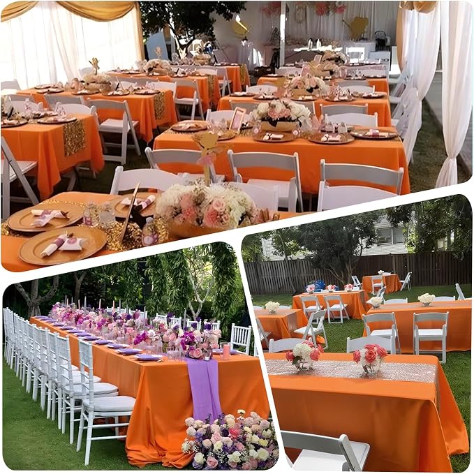 8 Pack Orange Tablecloth 60x102 Inch Rectangle Table Cloth for 6 Foot Rectangle Tables, Wrinkle Resistant Washable Polyester Fabric Rectangular Table Cover for Dining Banquet Wedding Party