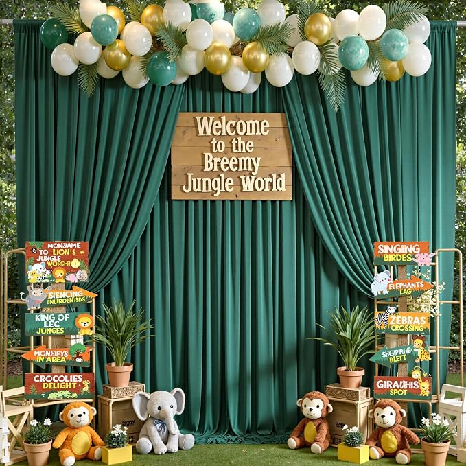 50ft×12ft Forest Green Backdrop Curtains for Wedding Parties, 10 Panels Wrinkle Free Polyester Photo Backdrop Drapes Back Drop Cloth for Birthday Photography Background