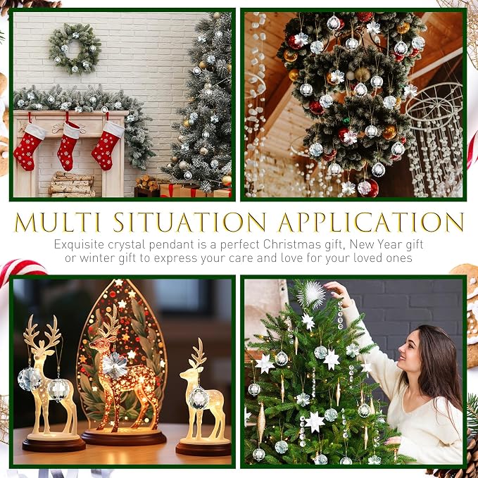 XunYee 36 Pcs Crystal Glass Christmas Balls Ornaments, 1.18" Mini Hanging Crystal Prism Xmas Tree Decorations Pendants for Home Wedding Birthday Party Holiday Decorations(Clear Color,Mixed Styles)