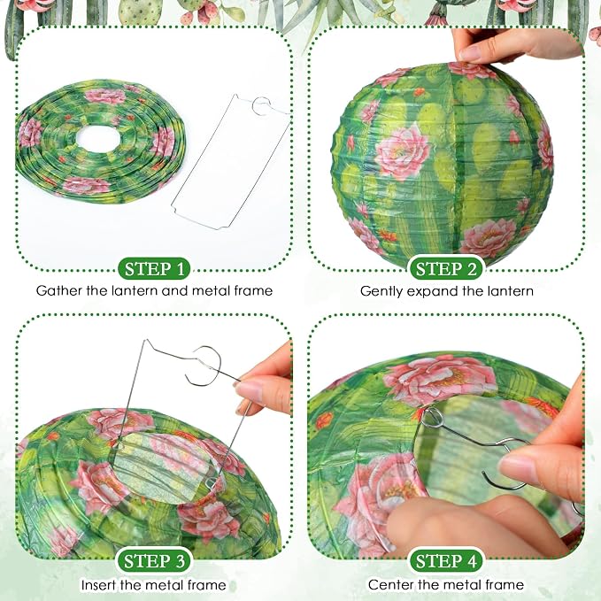 Panelee 12 Pcs Cactus Party Decorations Succulent Plant Theme Hanging Paper Lanterns Decorative for Cactus Taco Bout a Theme Birthday Baby Shower Decorations