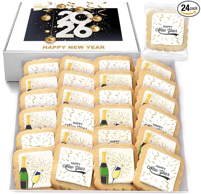 Happy New Years Cookies Individually Wrapped Treats 2026 Gift Theme Party Favors 24 Pack Bulk for Party Sugar Cookie Snacks
