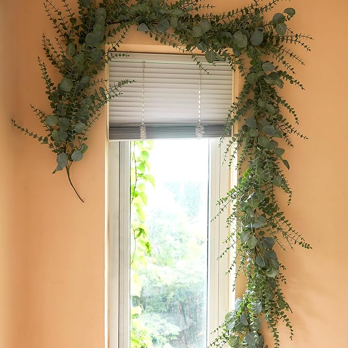 9 FT Eucalyptus Greenery Garlands for Table, Artificial Long Greenery Garlands, Spring Green Eucalyptus Garland for Wedding, Mantle, Party, Home Decor