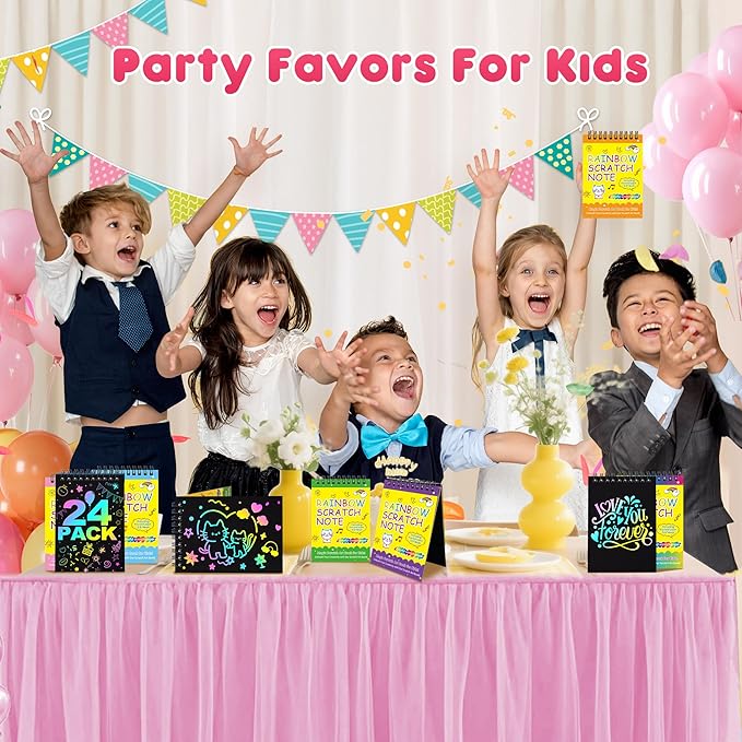 VVSBPL 24 Pack Scratch Art Party Favors for Kids 4-8 Years Old Birthday Gifts for Kids Goodie Bags Stuffers Rainbow Scratch Notebook Bulk Classroom Prizes School Supplies Arts Crafts for Girls Boys