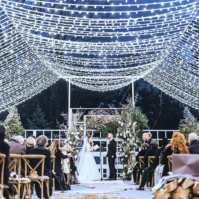 600 LED White Christmas Lights Outdoor, 197 FT White Christmas String Lights with Waterproof 8 Modes, Clear Wire Plug in Twinkle Fairy Lights for Indoor Bedroom Wedding Tree Holiday Decorations