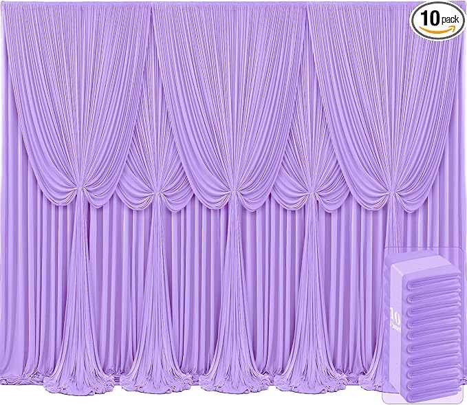 10 Panels Lavender Backdrop Curtains for Wedding Party Wrinkle Free Backdrops Curtain Drapes Fabric Decorations Photo Back Drop Cloth for Baby Shower Photography Stage Reception 50ft(W) x 12ft(H)